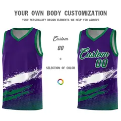 Purple White and Kelly Green Graffiti Basketball Jersey 3