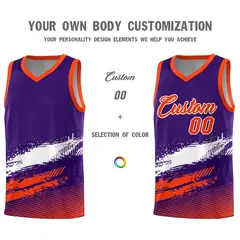 Purple White and Orange Graffiti Pattern Basketball Jersey 3