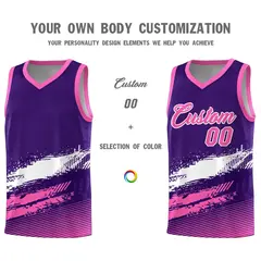 Purple White and Pink Graffiti Basketball Jersey 3