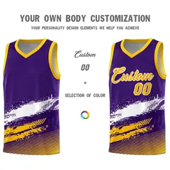 Purple White and Yellow Graffiti Basketball Jersey 3