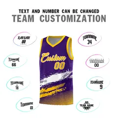 Purple White and Yellow Graffiti Basketball Jersey 4