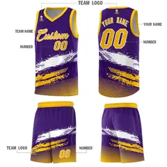Purple White and Yellow Graffiti Basketball Jersey 5