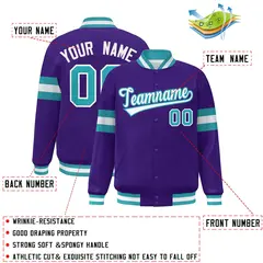 Purple White-Aqua Color Block Varsity Full-Snap Baseball Jacket 2