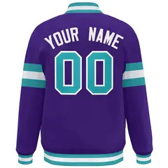 Purple White-Aqua Color Block Varsity Full-Snap Baseball Jacket 4