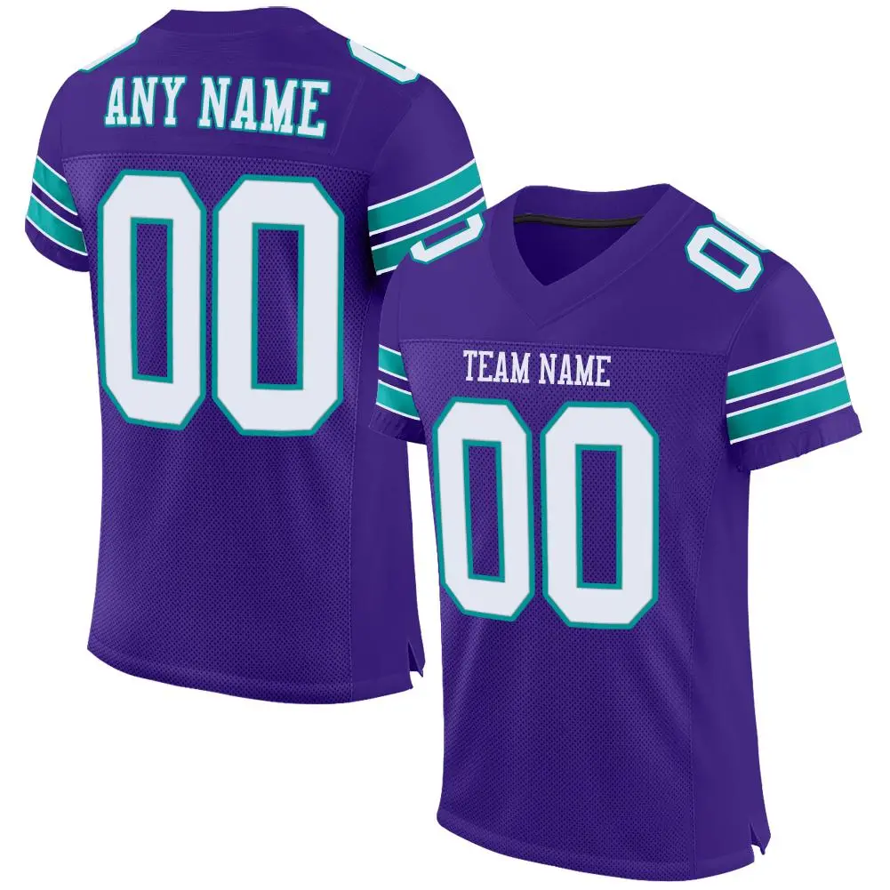 Purple White-Aqua Mesh Football Jersey