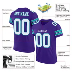 Purple White-Aqua Mesh Football Jersey 2