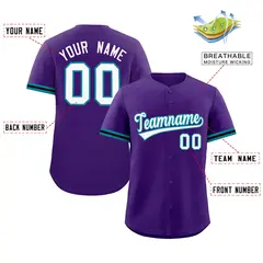 Purple White Authentic Full-Button Baseball Jersey 2