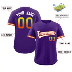 Purple White Authentic Full-Button Baseball Jersey 2