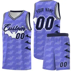 Purple White Bat Pattern Halloween Basketball Jersey 1