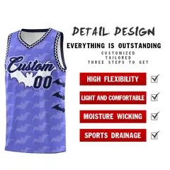 Purple White Bat Pattern Halloween Basketball Jersey 2