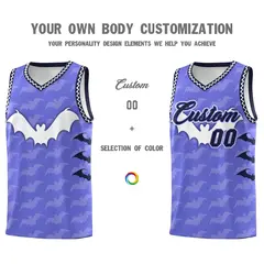 Purple White Bat Pattern Halloween Basketball Jersey 3