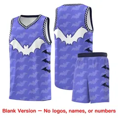Purple White Bat Pattern Halloween Basketball Jersey 7