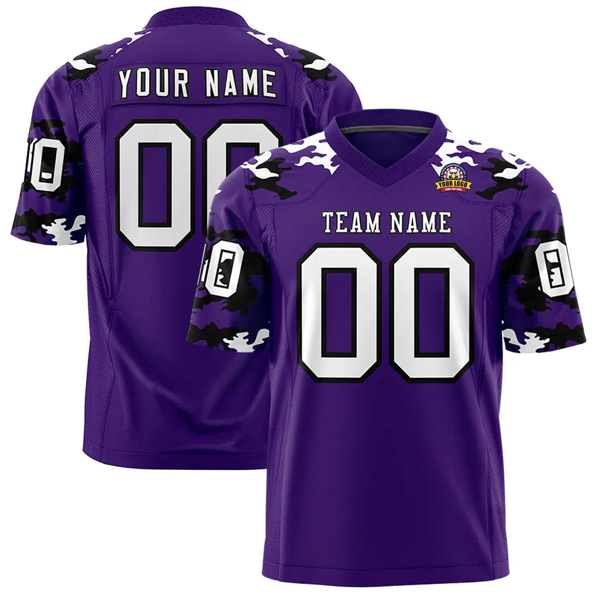 Purple White-Black Camo Authentic Football Jersey