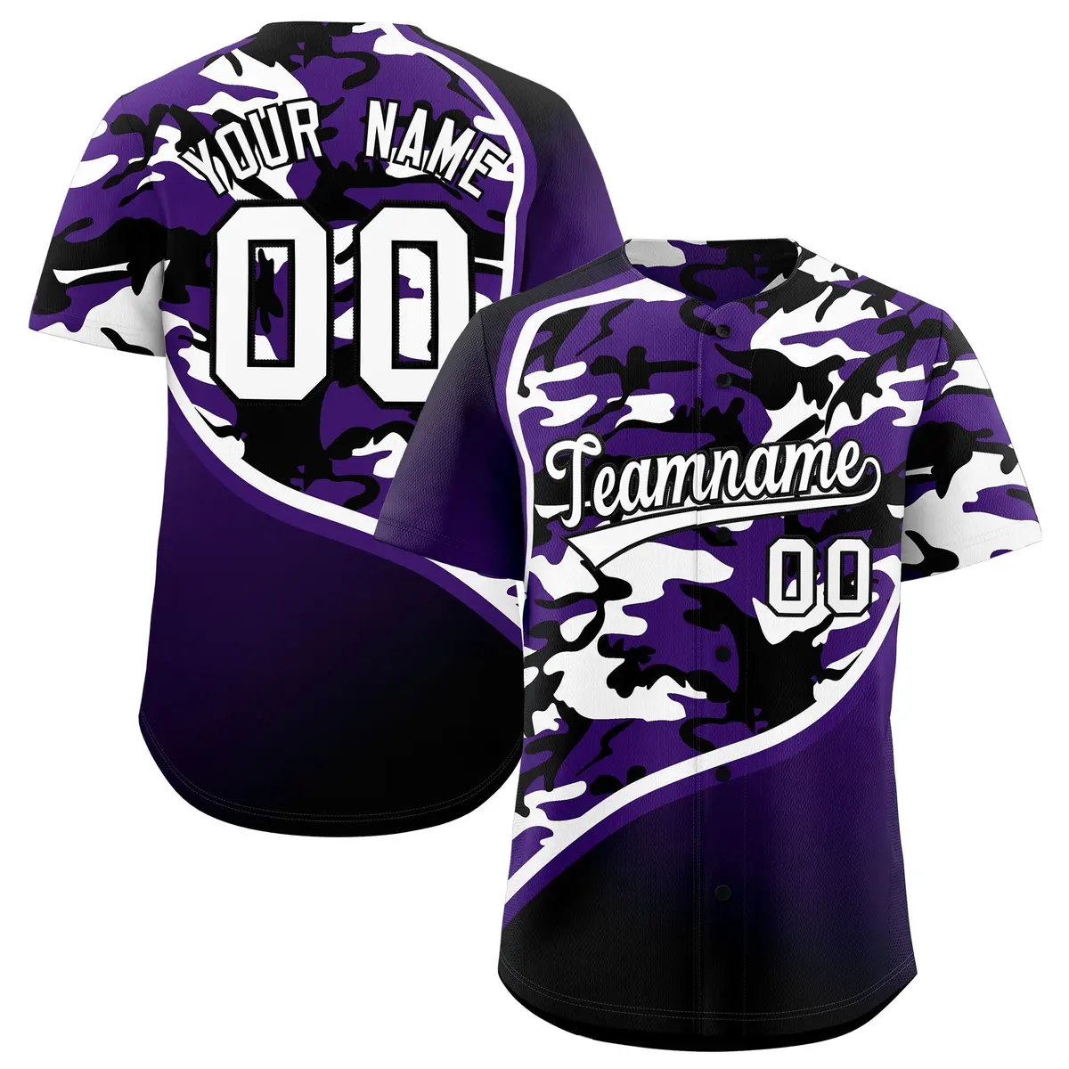 Purple White Black Camo Gradient Fashion Baseball Jersey