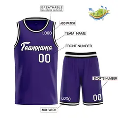 Purple White-Black Classic Heal Sports Basketball Jersey 3