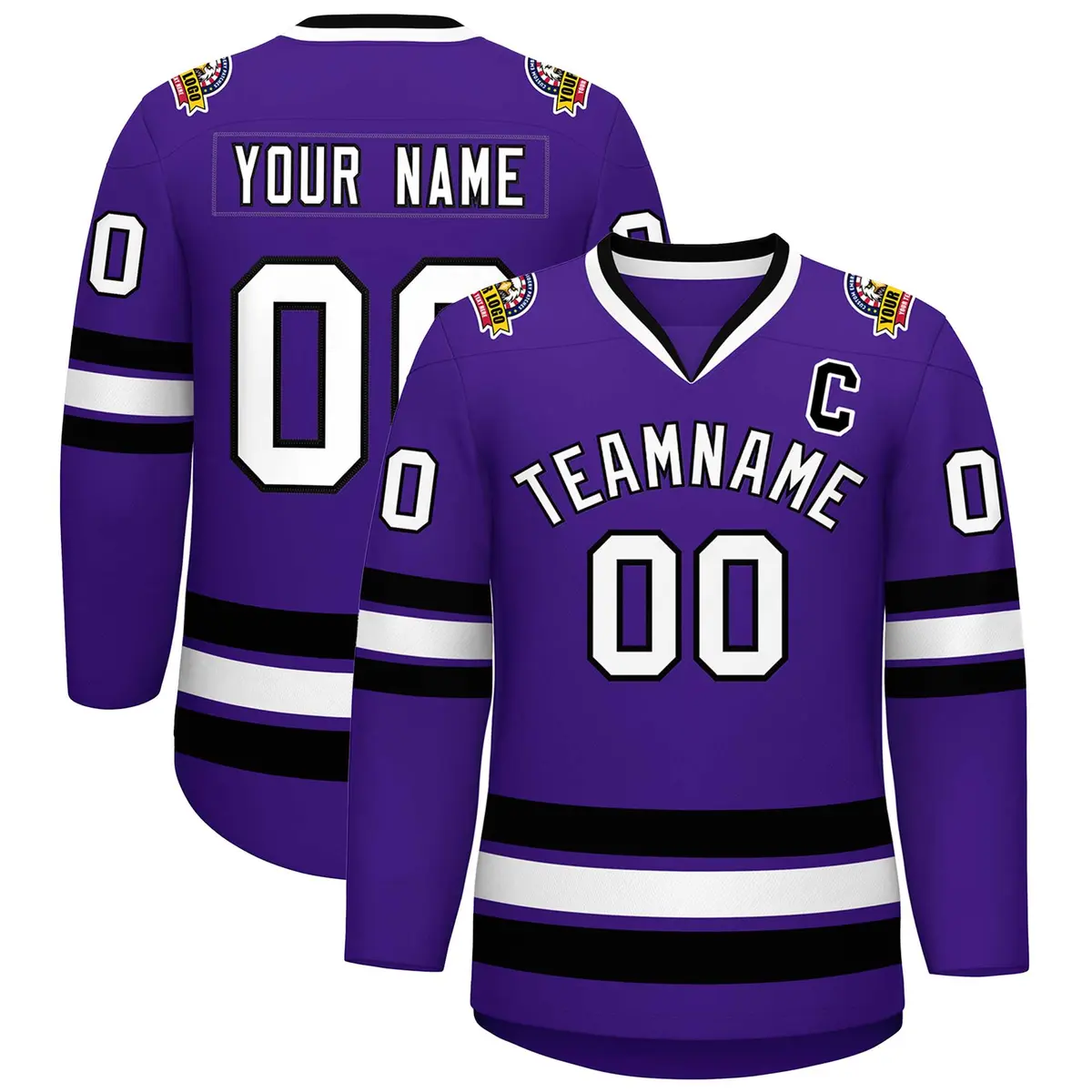 Purple White-Black Classic Style Hockey Jersey