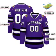 Purple White-Black Classic Style Hockey Jersey 2