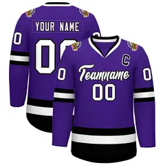 Purple White-Black Classic Style Hockey Jersey 1