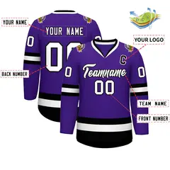 Purple White-Black Classic Style Hockey Jersey 2