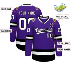 Purple White-Black Classic Style Hockey Jersey 2