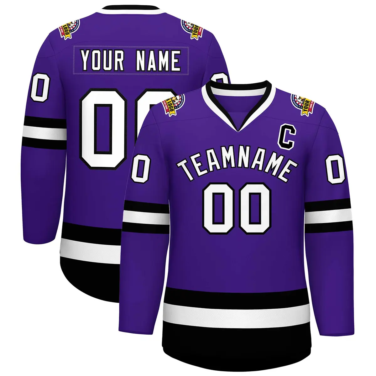 Purple White-Black Classic Style Hockey Jersey
