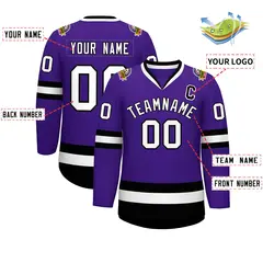 Purple White-Black Classic Style Hockey Jersey 2