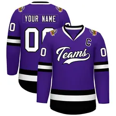 Purple White-Black Classic Style Hockey Jersey 1