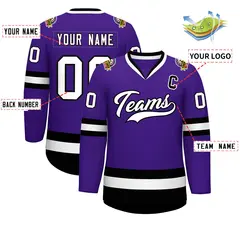 Purple White-Black Classic Style Hockey Jersey 2