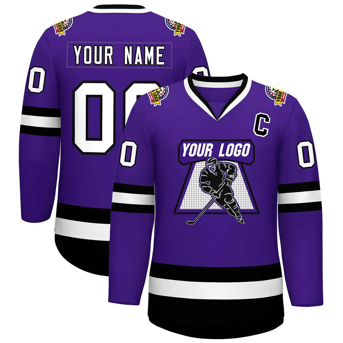 Purple White-Black Classic Style Hockey Jersey