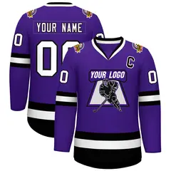 Purple White-Black Classic Style Hockey Jersey 1