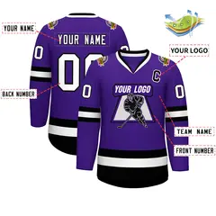 Purple White-Black Classic Style Hockey Jersey 2