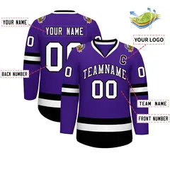 Purple White-Black Classic Style Hockey Jersey 2