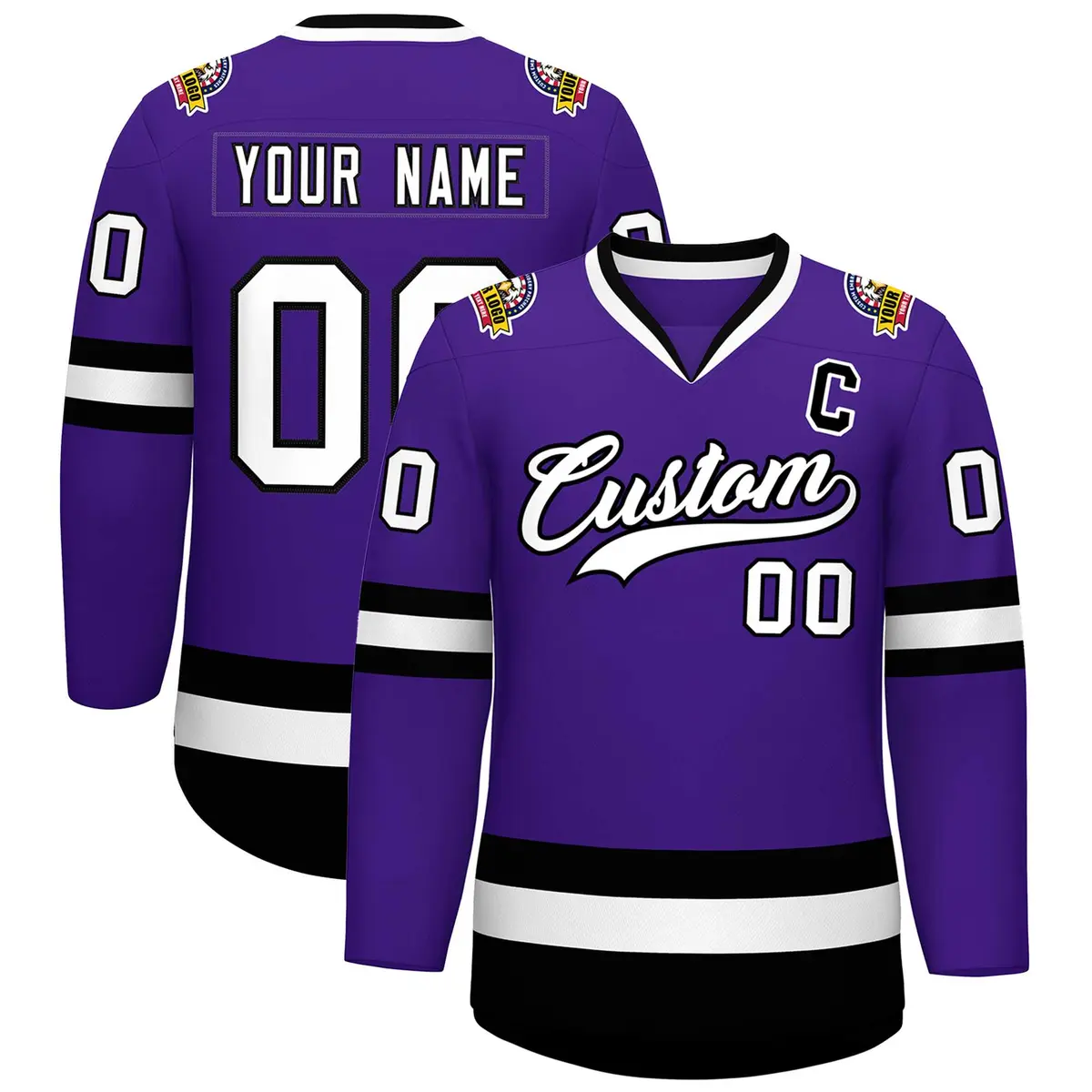 Purple White-Black Classic Style Hockey Jersey