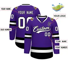 Purple White-Black Classic Style Hockey Jersey 2