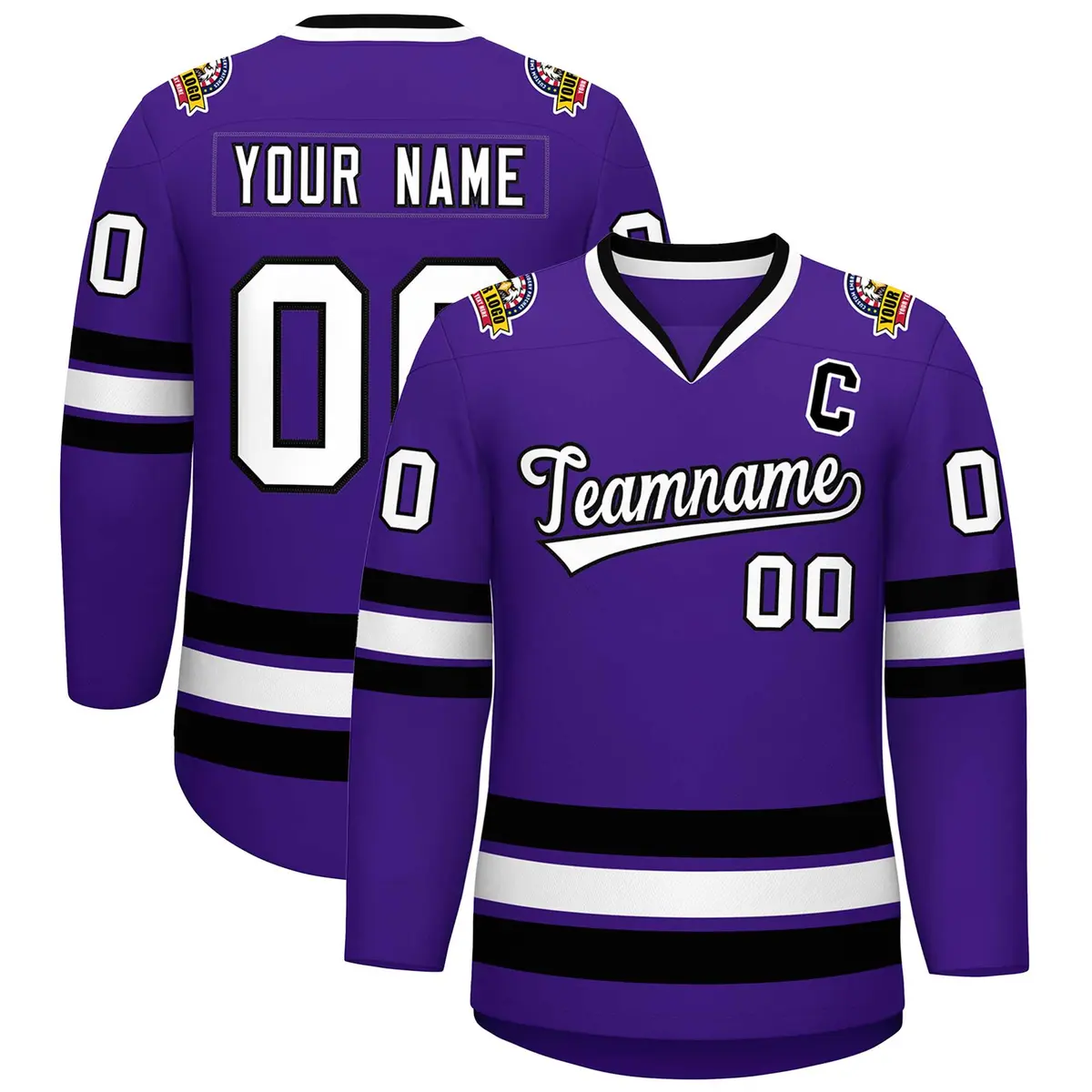 Purple White-Black Classic Style Hockey Jersey