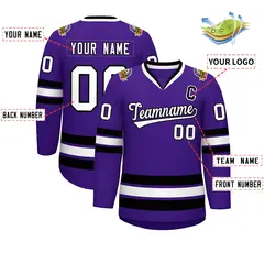 Purple White-Black Classic Style Hockey Jersey 2