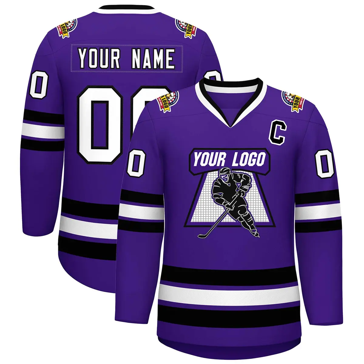 Purple White-Black Classic Style Hockey Jersey