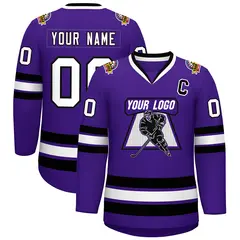 Purple White-Black Classic Style Hockey Jersey 1