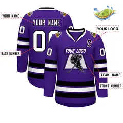 Purple White-Black Classic Style Hockey Jersey 2