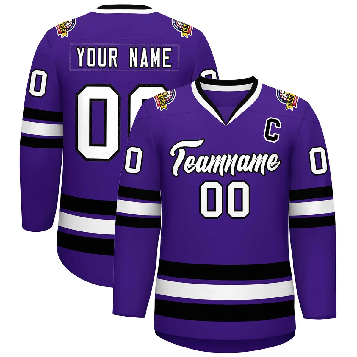 Purple White-Black Classic Style Hockey Jersey