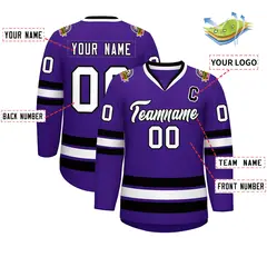 Purple White-Black Classic Style Hockey Jersey 2