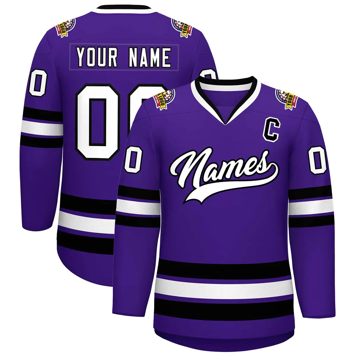 Purple White-Black Classic Style Hockey Jersey