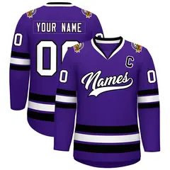 Purple White-Black Classic Style Hockey Jersey 1