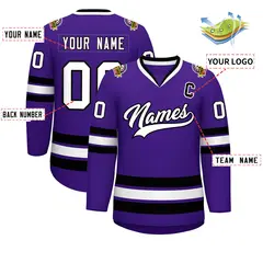 Purple White-Black Classic Style Hockey Jersey 2
