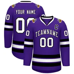 Purple White-Black Classic Style Hockey Jersey 1