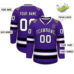 Purple White-Black Classic Style Hockey Jersey 2
