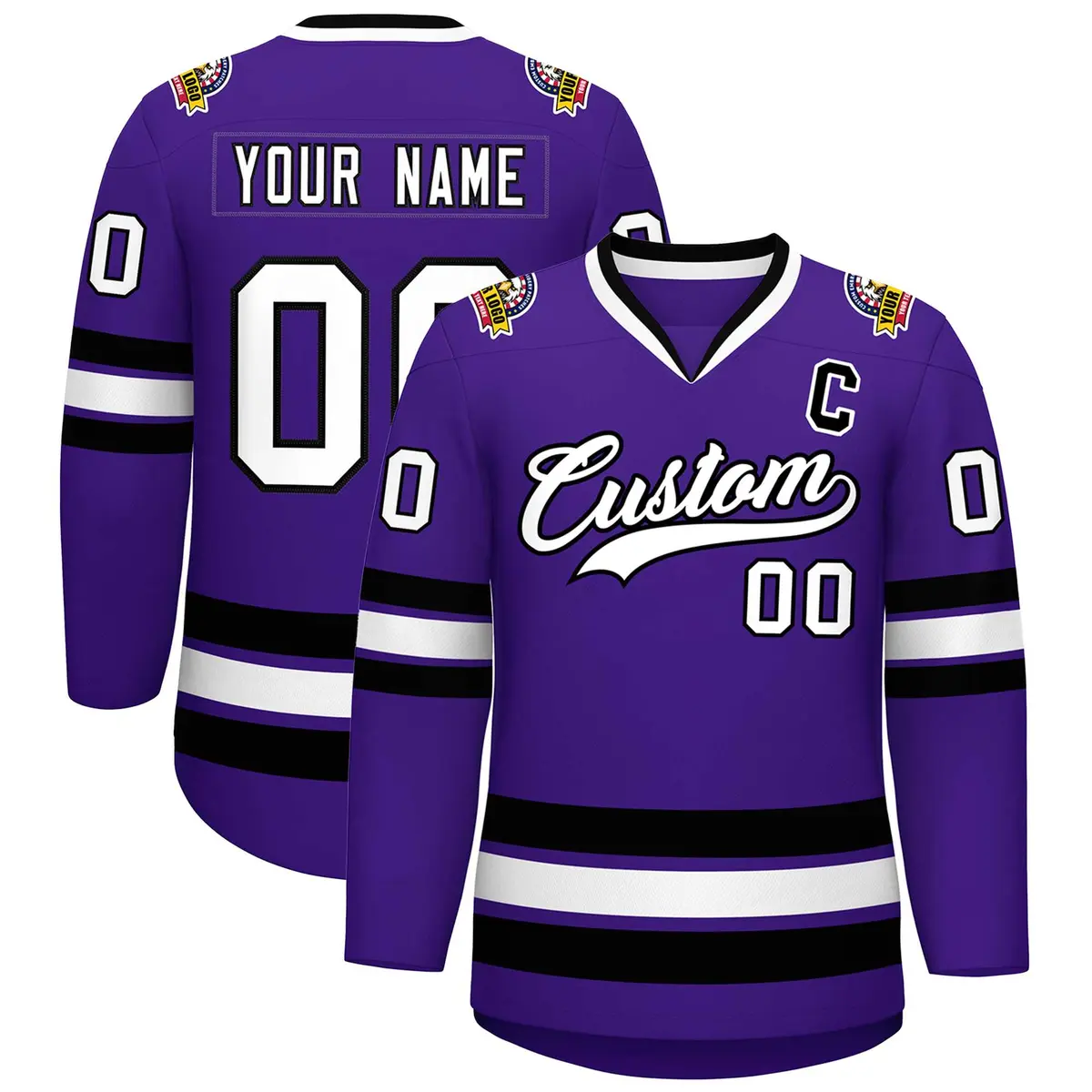 Purple White-Black Classic Style Hockey Jersey