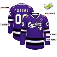 Purple White-Black Classic Style Hockey Jersey 2
