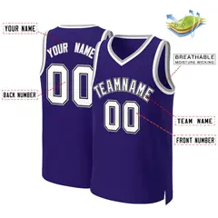 Purple White-Black Classic Tops Basketball Jersey 2