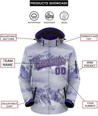 Purple White-Black Graffiti Waterproof Jacket for Climbing 2